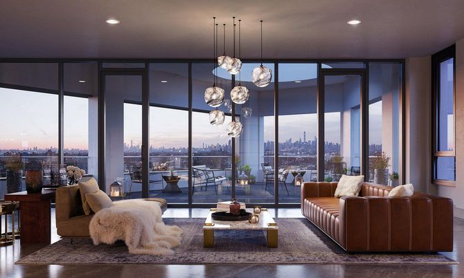 Interior, Living room, Pendant Lights, Recessed Lighting, Wood Texture Flooring