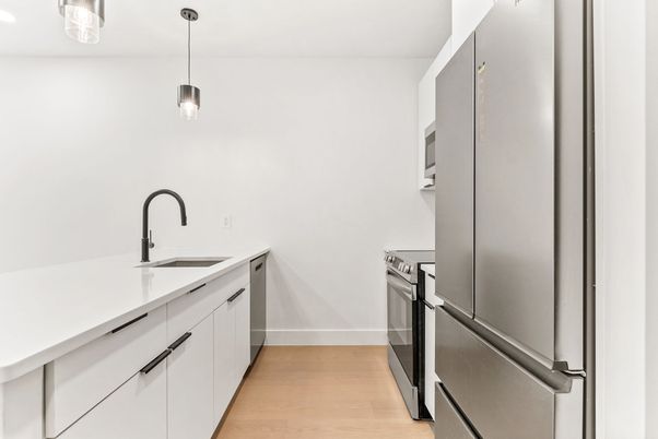 Interior, Kitchen, Pendant Lights, Stainless Steel Appliances, Wood Texture Flooring