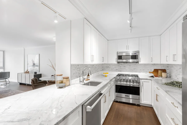 Interior, Kitchen, Pendant Lights, Stainless Steel Appliances, Wood Texture Flooring