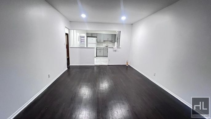 Empty room, Interior, Kitchen, Recessed Lighting, Wood Texture Flooring