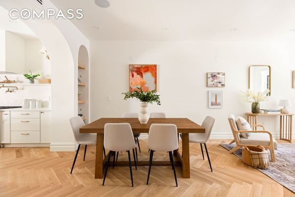 Dining room, Interior, Recessed Lighting, Wood Texture Flooring