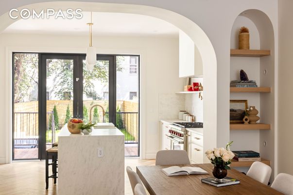 Dining room, Interior, Kitchen, Pendant Lights, Wood Texture Flooring