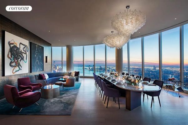 Chandelier, Dining room, Interior, Living room, Recessed Lighting, Water, Wood Texture Flooring
