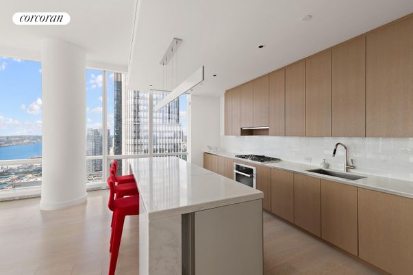 Interior, Kitchen, Pendant Lights, Recessed Lighting, Stainless Steel Appliances, Water, Wood Texture Flooring