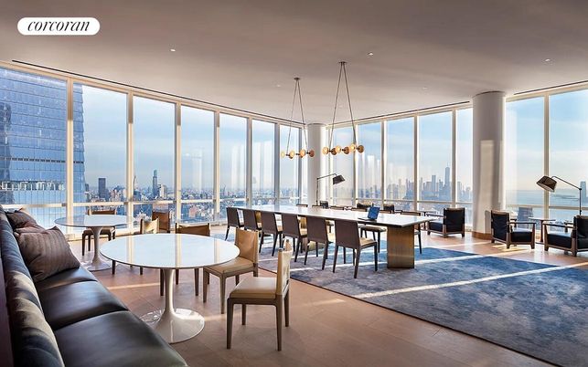 Dining room, Interior, Pendant Lights, Recessed Lighting, Water, Wood Texture Flooring