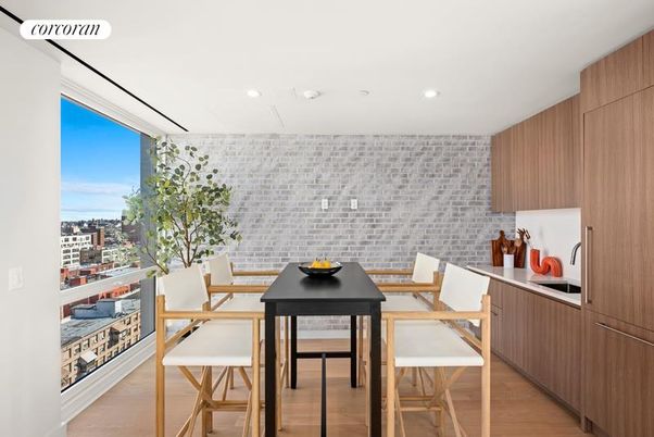 Dining room, Interior, Recessed Lighting, Wood Texture Flooring
