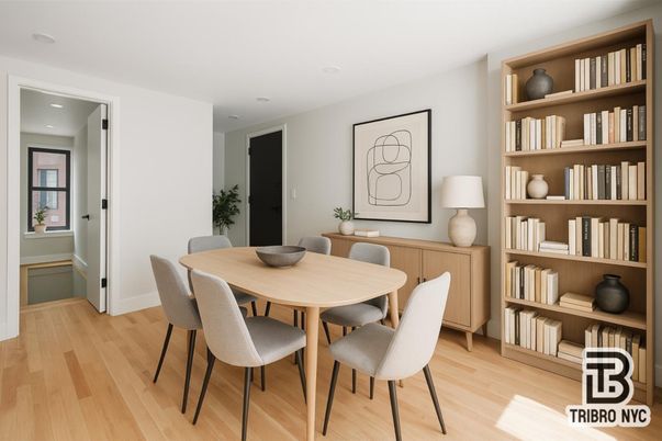 Dining room, Interior, Recessed Lighting, Wood Texture Flooring