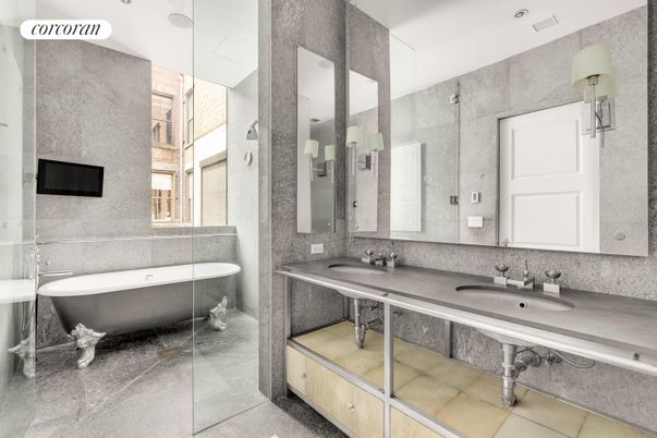 Bathroom, Dual Sink Vanities, Free Standing Baths, Interior, Recessed Lighting