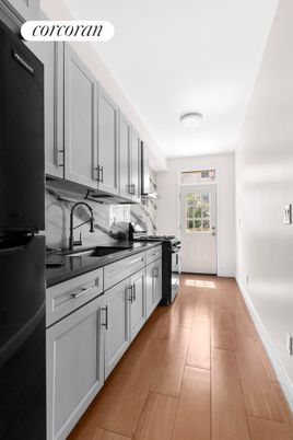 Interior, Kitchen, Marble Walls, Wood Texture Flooring