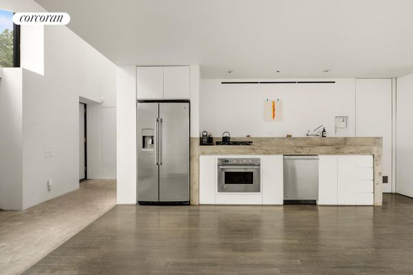Interior, Kitchen, Stainless Steel Appliances, Wood Texture Flooring