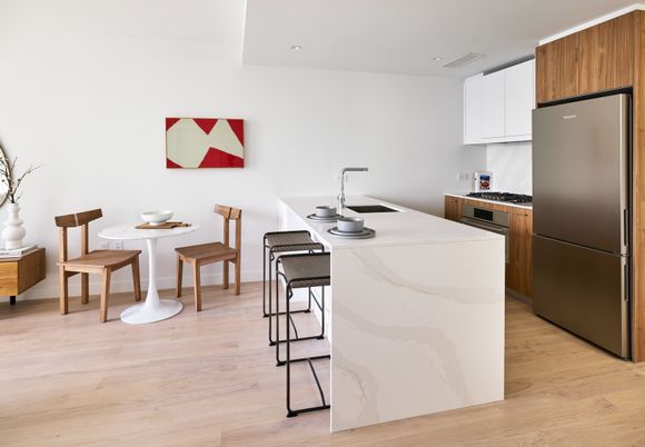 Dining room, Interior, Kitchen, Recessed Lighting, Wood Texture Flooring