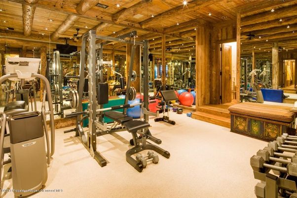 Fitness Equipment, Gym, Interior, Recessed Lighting, Wooden Beams, Wooden Ceilings