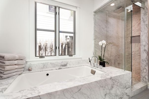 Bathroom, Glass Shower, Interior, Marble, Marble Walls