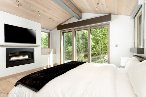 Bedroom, Fireplace, Interior, Wooden Beams, Wooden Ceilings, Wood Texture Flooring