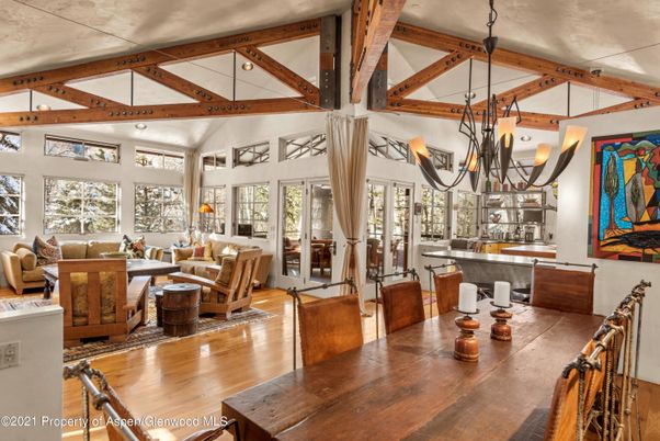 Chandelier, Dining room, Interior, Living room, Wooden Beams, Wood Texture Flooring
