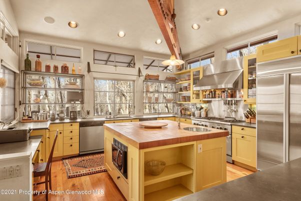Interior, Kitchen, Recessed Lighting, Stainless Steel Appliances, Wooden Beams, Wood Texture Flooring