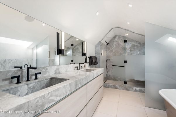 Bathroom, Dual Sink Vanities, Glass Shower, Interior, Recessed Lighting