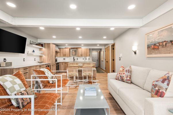 Interior, Kitchen, Living room, Recessed Lighting, Stainless Steel Appliances, Wood Texture Flooring