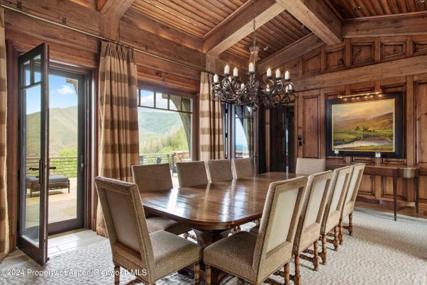Chandelier, Dining room, Interior, Wooden Beams, Wooden Ceilings, Wooden Walls