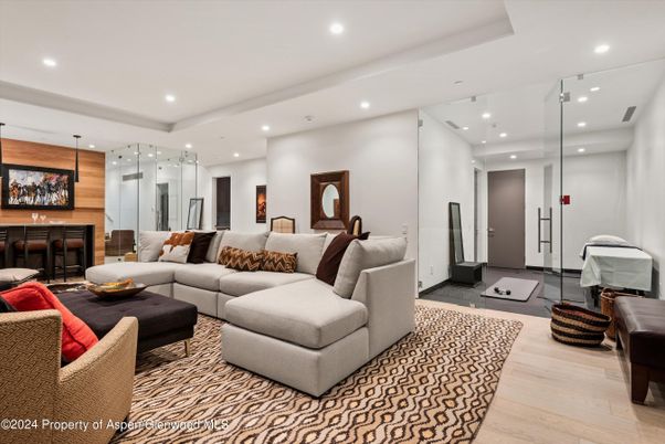 Interior, Living room, Recessed Lighting, Wood Texture Flooring, Wooden Walls