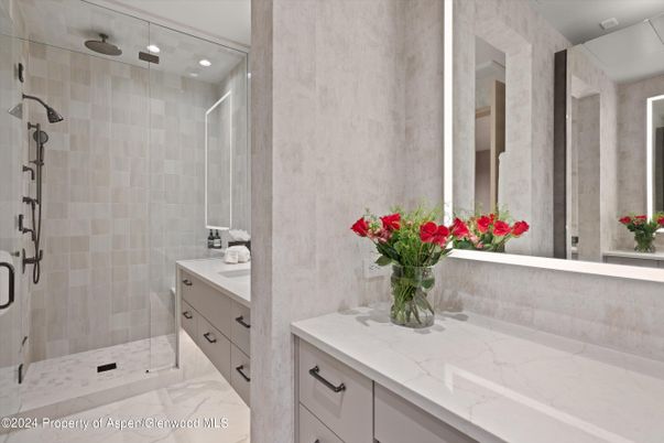 Bathroom, Glass Shower, Interior, Marble, Recessed Lighting