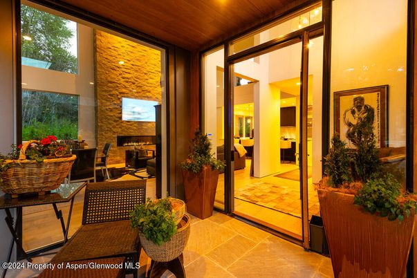 Fireplace, Interior, Recessed Lighting, Wooden Ceilings