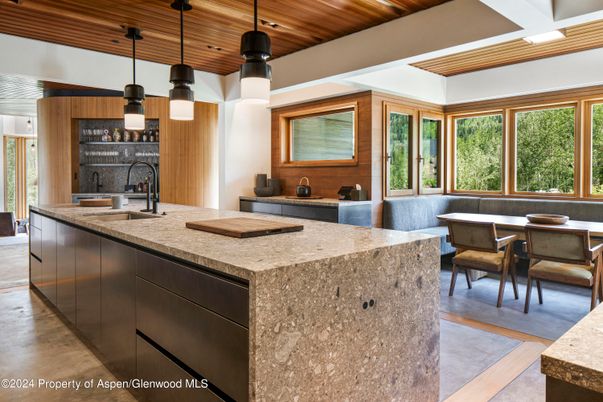 Dining room, Interior, Pendant Lights, Wooden Ceilings