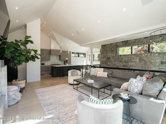 Interior, Kitchen, Living room, Pendant Lights, Recessed Lighting, Stone Walls, Wood Texture Flooring