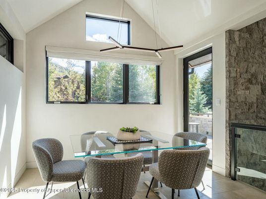 Dining room, Fireplace, Interior, Pendant Lights