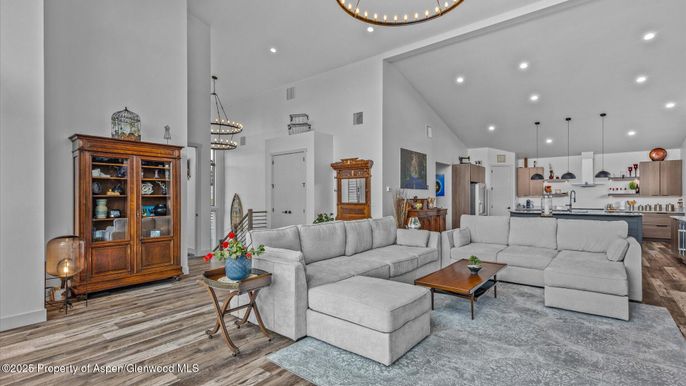 Interior, Kitchen, Living room, Pendant Lights, Recessed Lighting, Wood Texture Flooring