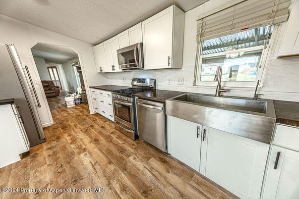 Interior, Kitchen, Stainless Steel Appliances, Wood Texture Flooring