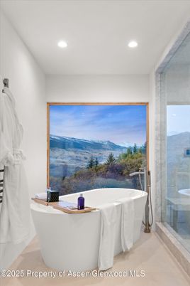 Bathroom, Free Standing Baths, Glass Shower, Interior, Recessed Lighting
