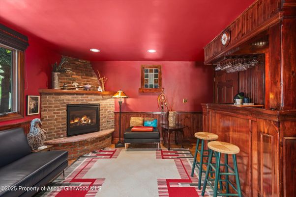 Fireplace, Interior, Recessed Lighting, Stone Walls