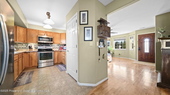 Interior, Kitchen, Pendant Lights, Stainless Steel Appliances, Wood Texture Flooring