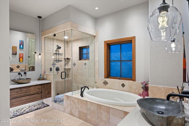 Bathroom, Dual Sink Vanities, Glass Shower, Interior, Recessed Lighting