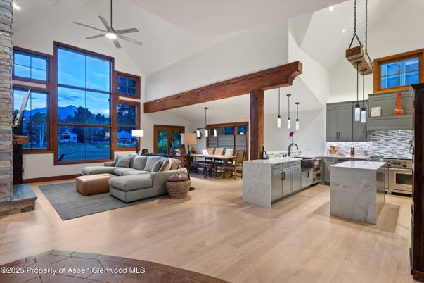 Dining room, Interior, Kitchen, Living room, Pendant Lights, Recessed Lighting, Wood Texture Flooring