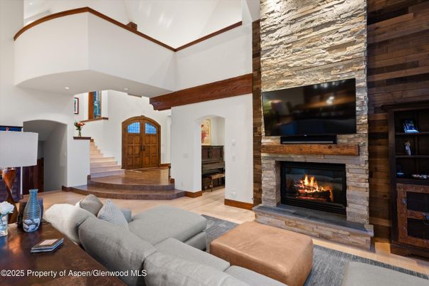 Fireplace, Interior, Living room, Recessed Lighting, Wood Texture Flooring, Wooden Walls