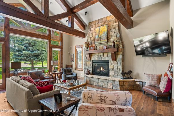 Fireplace, Interior, Living room, Stone Walls, Wooden Beams, Wood Texture Flooring