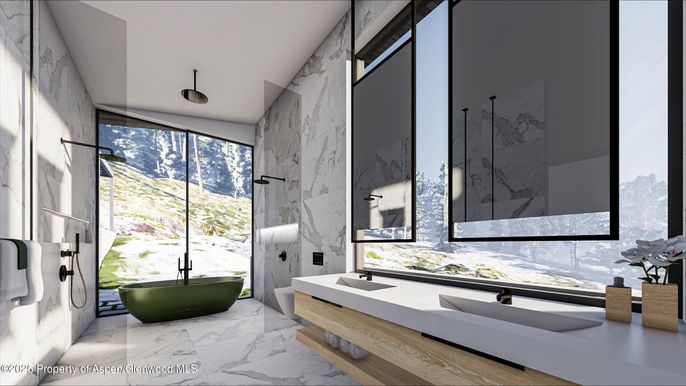 Bathroom, Dual Sink Vanities, Free Standing Baths, Interior, Marble, Marble Walls