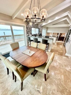 Chandelier, Dining room, Interior, Recessed Lighting, Water