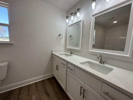 Bathroom, Dual Sink Vanities, Interior, Wood Texture Flooring