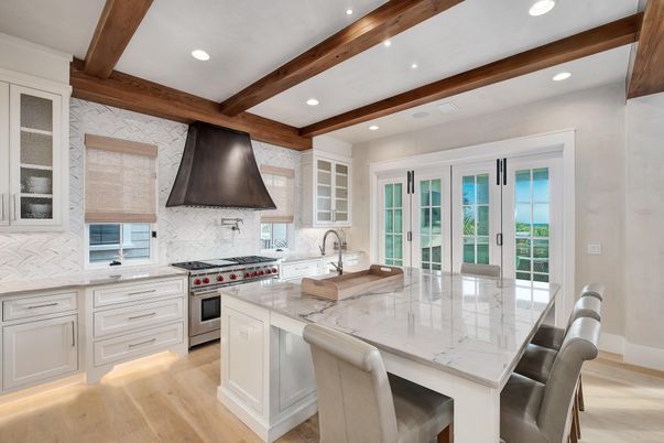 Interior, Kitchen, Recessed Lighting, Stainless Steel Appliances, Wooden Beams, Wood Texture Flooring