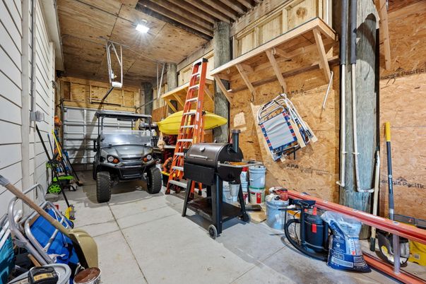 Garage, Interior, Stone Walls, Wooden Ceilings