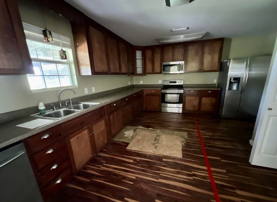 Interior, Kitchen, Stainless Steel Appliances, Wood Texture Flooring
