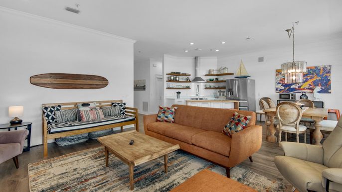 Dining room, Interior, Kitchen, Living room, Pendant Lights, Recessed Lighting, Wood Texture Flooring