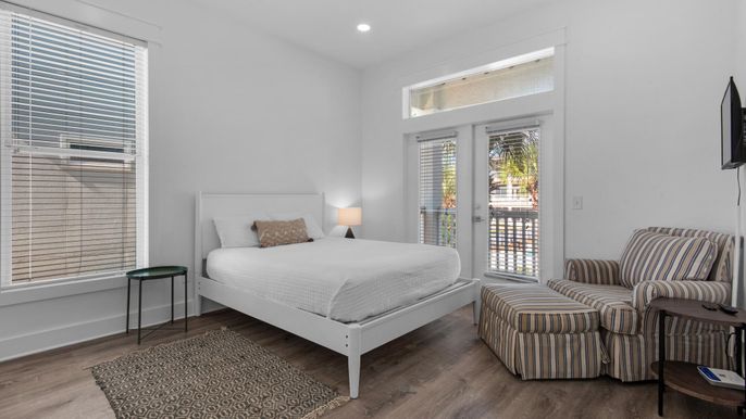Bedroom, Interior, Recessed Lighting, Wood Texture Flooring