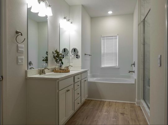 Bathroom, Interior, Recessed Lighting, Wood Texture Flooring