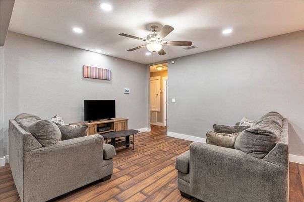 Interior, Living room, Recessed Lighting, Wood Texture Flooring