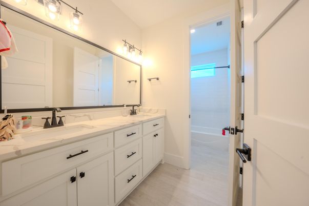 Bathroom, Dual Sink Vanities, Interior, Wood Texture Flooring