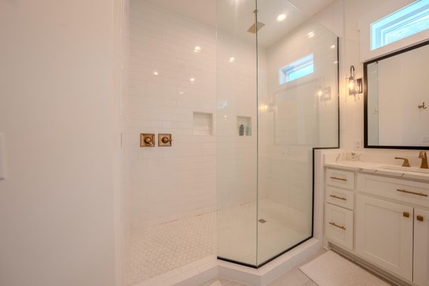 Bathroom, Glass Shower, Interior, Recessed Lighting
